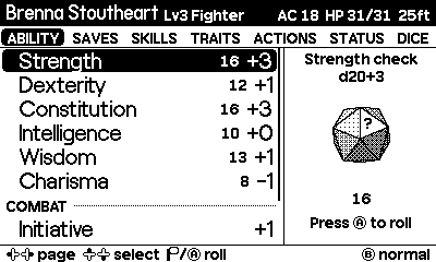 Abilities page for Brenna Stoutheart
