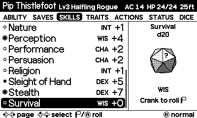 Skills page showing proficiency and expertise marks